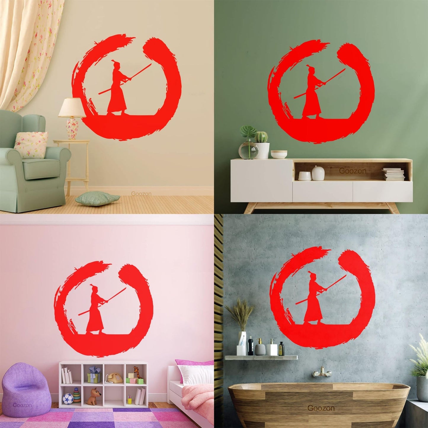 Japanese Samurai Warrior Circle Enso Zen Asian Wall Decals Paster Paper It Won'T Fall Off