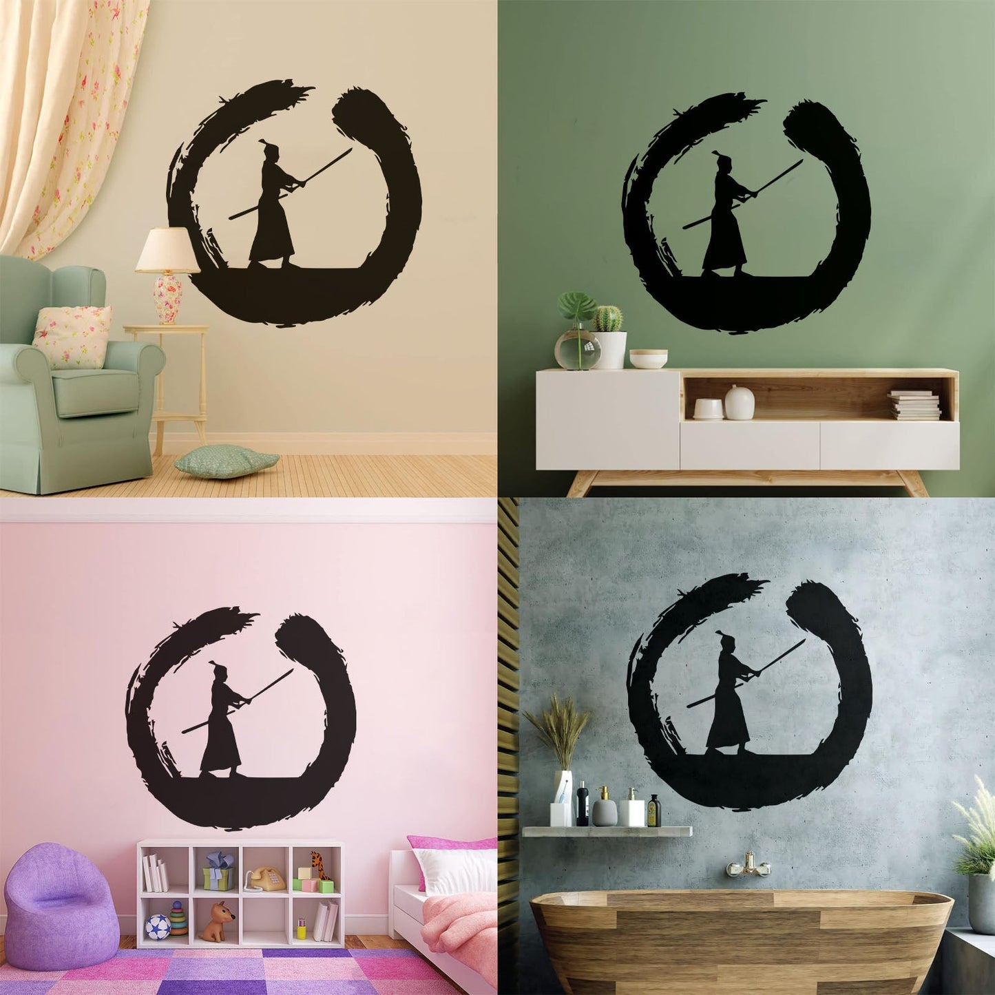 Japanese Samurai Warrior Circle Enso Zen Asian Wall Decals Paster Paper It Won'T Fall Off