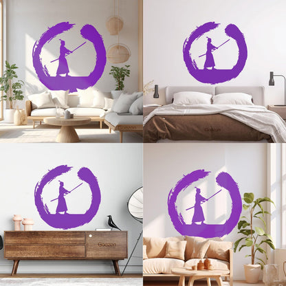 Japanese Samurai Warrior Circle Enso Zen Asian Wall Decals Paster Paper It Won'T Fall Off