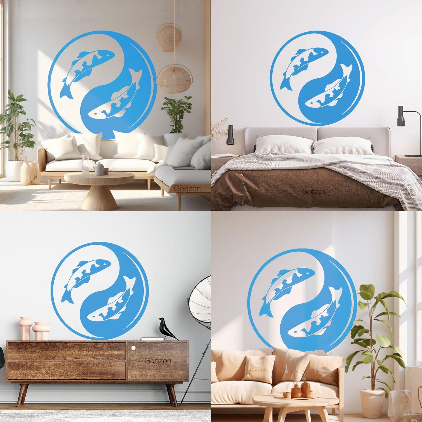 Wall Decals Koi Fish Yin Yang Zen Asian Fishes Yoga Symbol Waterproof