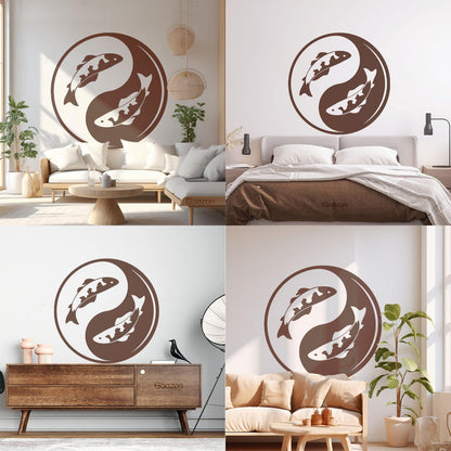 Wall Decals Koi Fish Yin Yang Zen Asian Fishes Yoga Symbol Waterproof