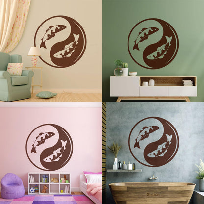 Wall Decals Koi Fish Yin Yang Zen Asian Fishes Yoga Symbol Waterproof
