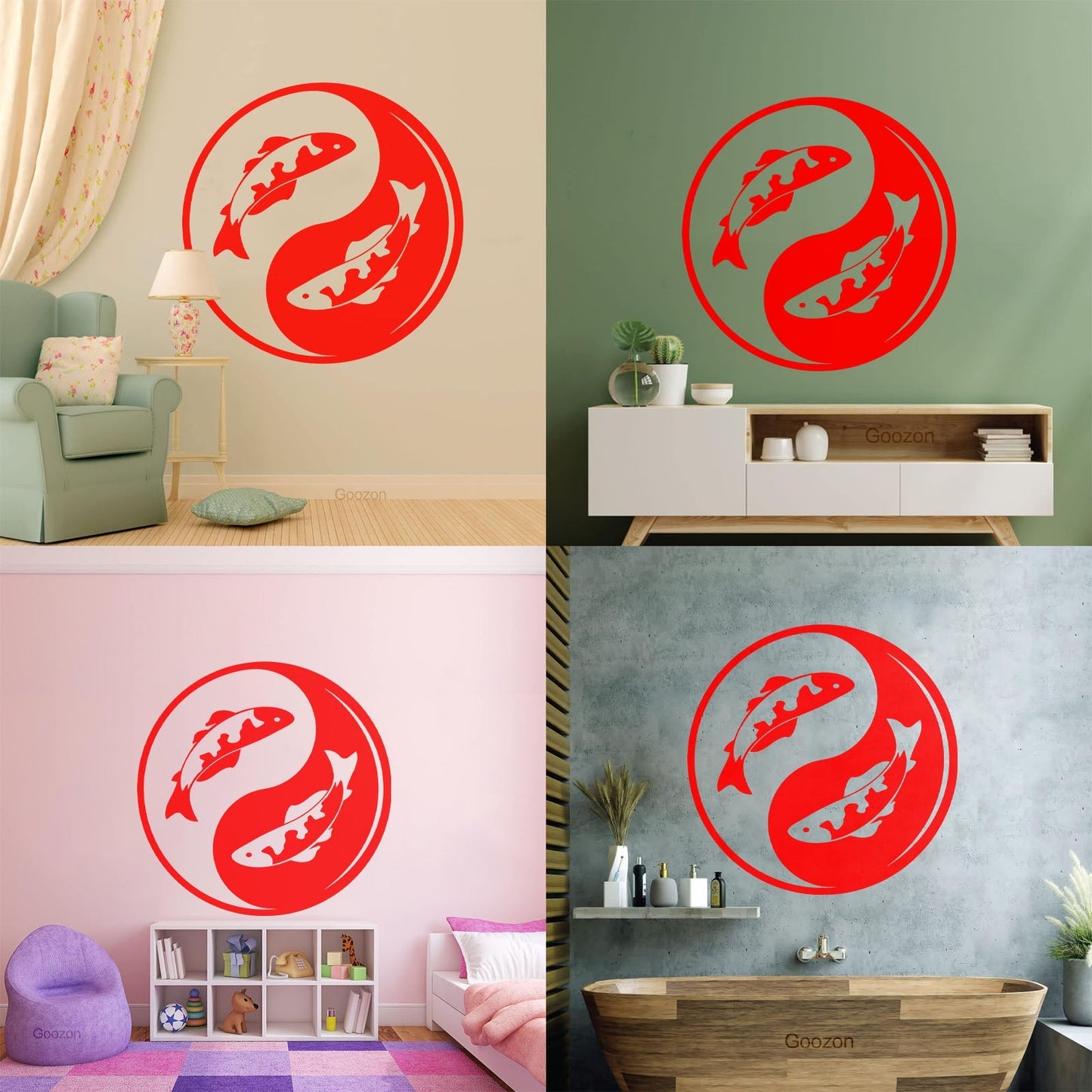 Wall Decals Koi Fish Yin Yang Zen Asian Fishes Yoga Symbol Waterproof
