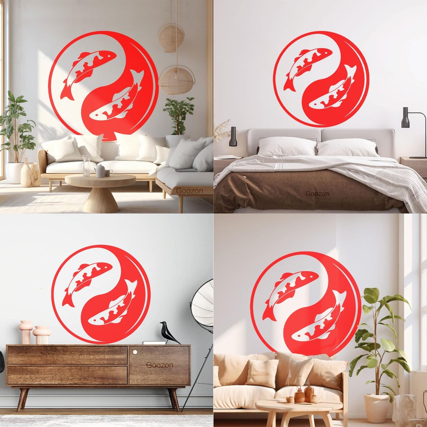 Wall Decals Koi Fish Yin Yang Zen Asian Fishes Yoga Symbol Waterproof