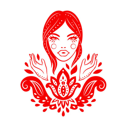 Vinyl Wall Stickers Lotus Beautiful Woman Hindu Hinduism Equipped With Transfer Film Kit