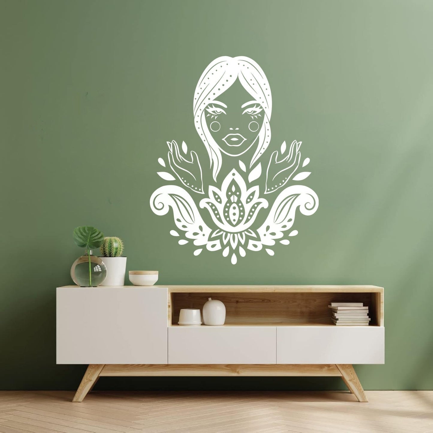 Vinyl Wall Stickers Lotus Beautiful Woman Hindu Hinduism Equipped With Transfer Film Kit