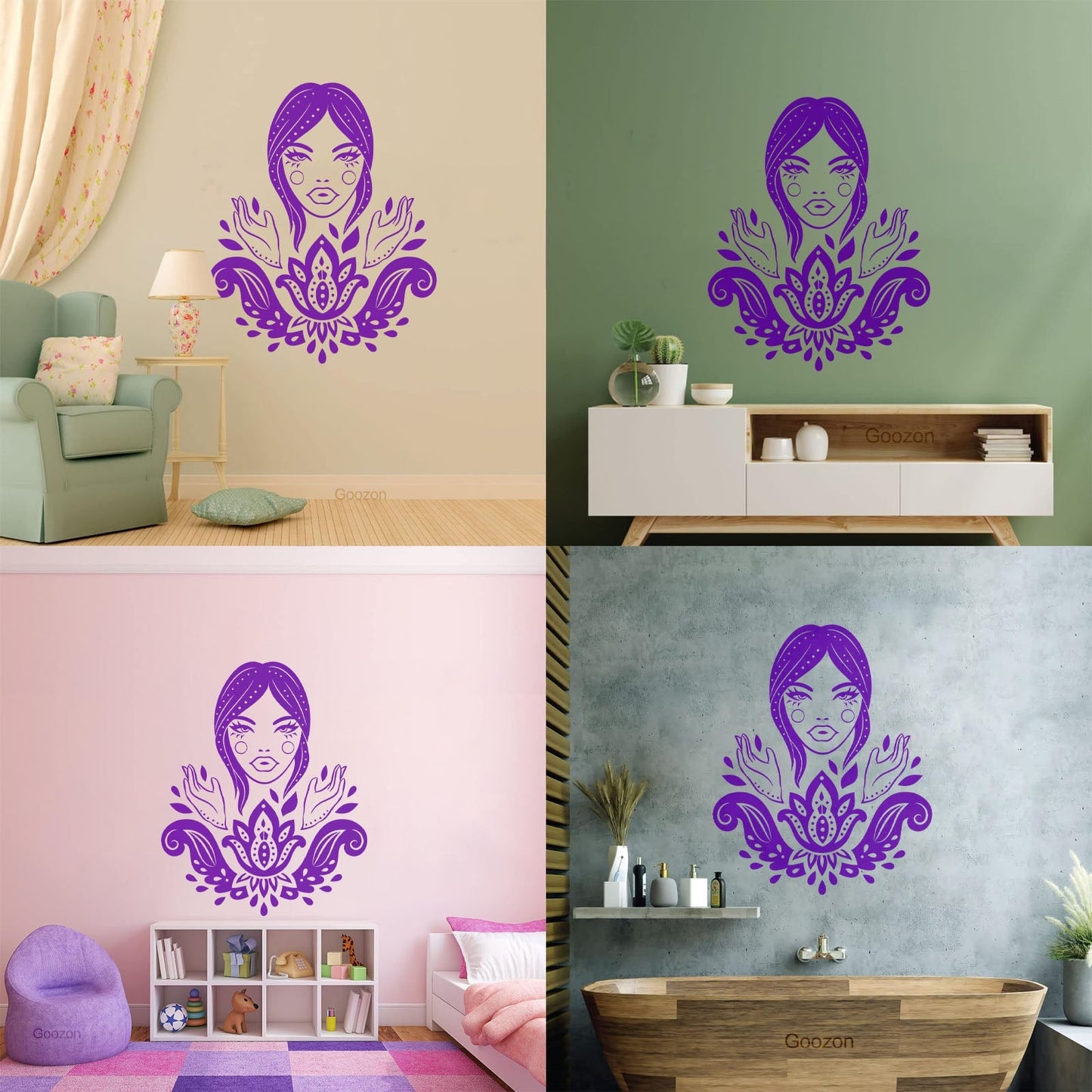 Vinyl Wall Stickers Lotus Beautiful Woman Hindu Hinduism Equipped With Transfer Film Kit