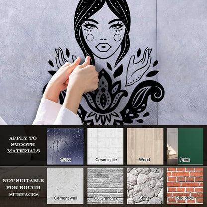 Vinyl Wall Stickers Lotus Beautiful Woman Hindu Hinduism Equipped With Transfer Film Kit