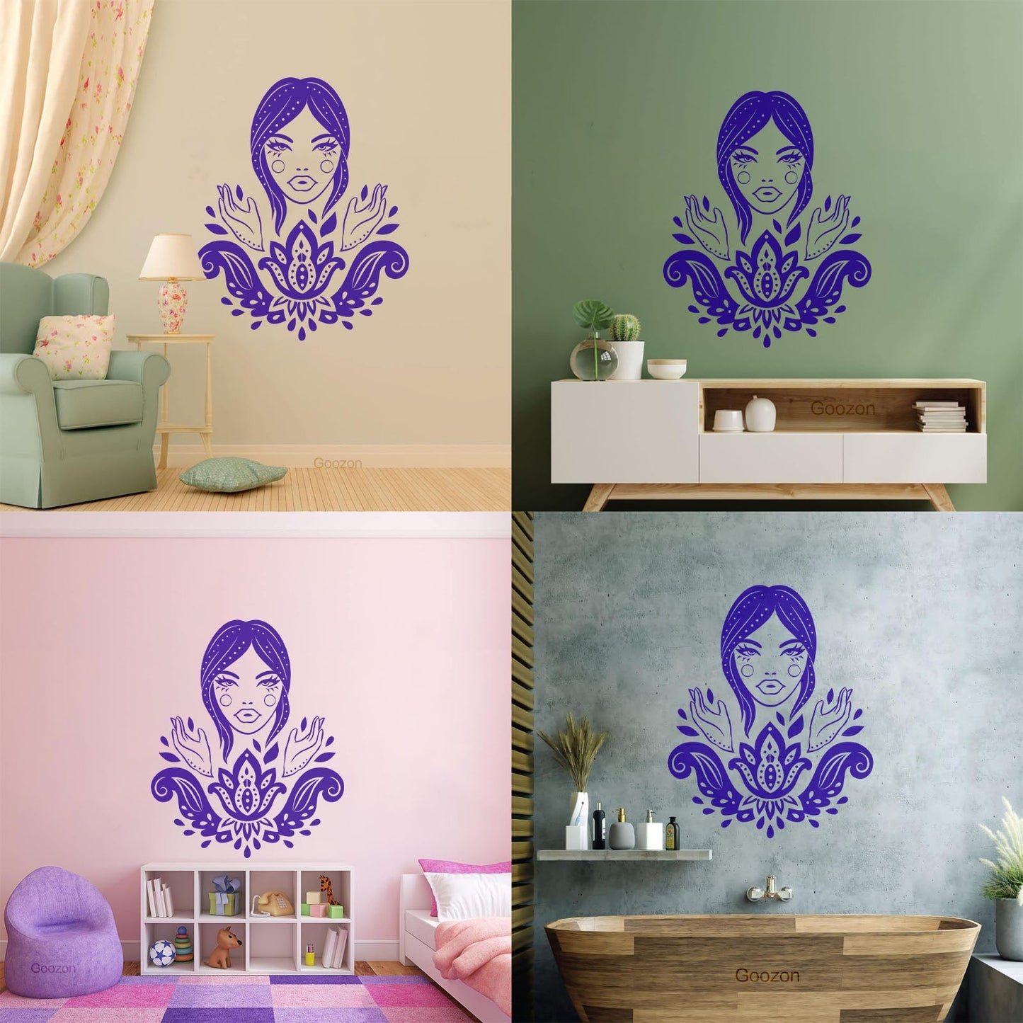 Vinyl Wall Stickers Lotus Beautiful Woman Hindu Hinduism Equipped With Transfer Film Kit
