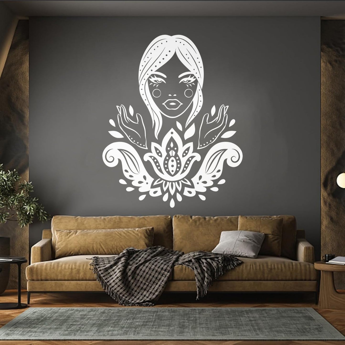 Vinyl Wall Stickers Lotus Beautiful Woman Hindu Hinduism Equipped With Transfer Film Kit
