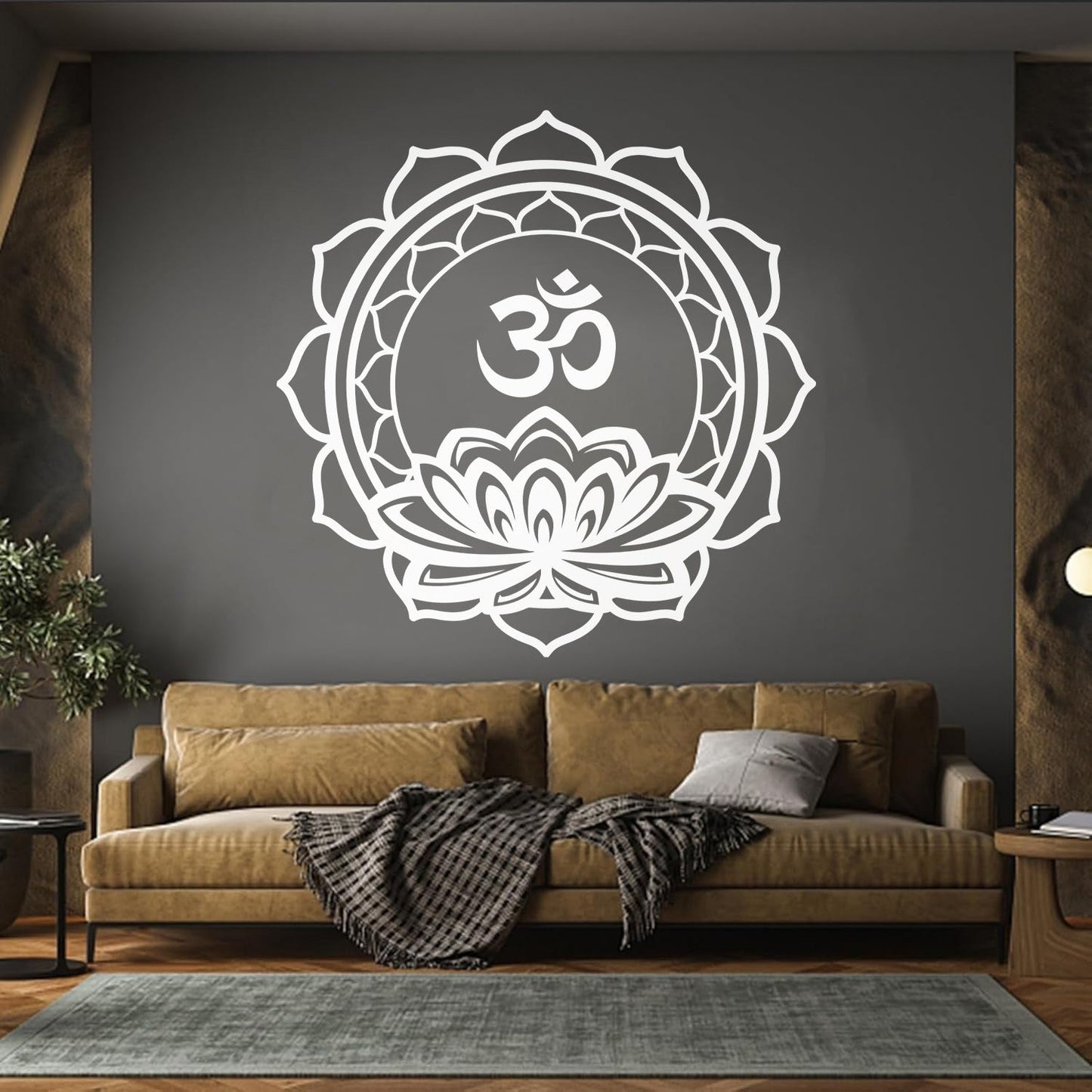 Fine Carving Decals Lotus Om Mantra Meditation Mandala Hinduism Wall Beautification