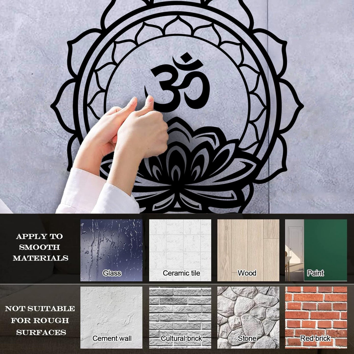 Fine Carving Decals Lotus Om Mantra Meditation Mandala Hinduism Wall Beautification