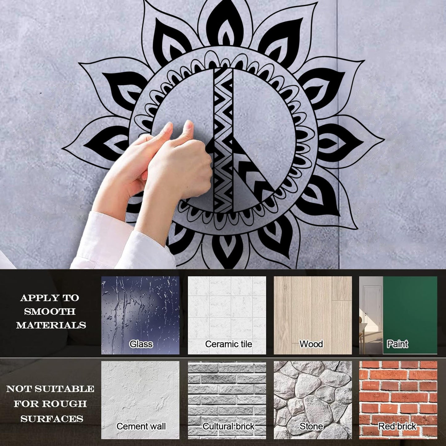 Lettering Stickers Mandala Hippie Peace Symbol Window Decals