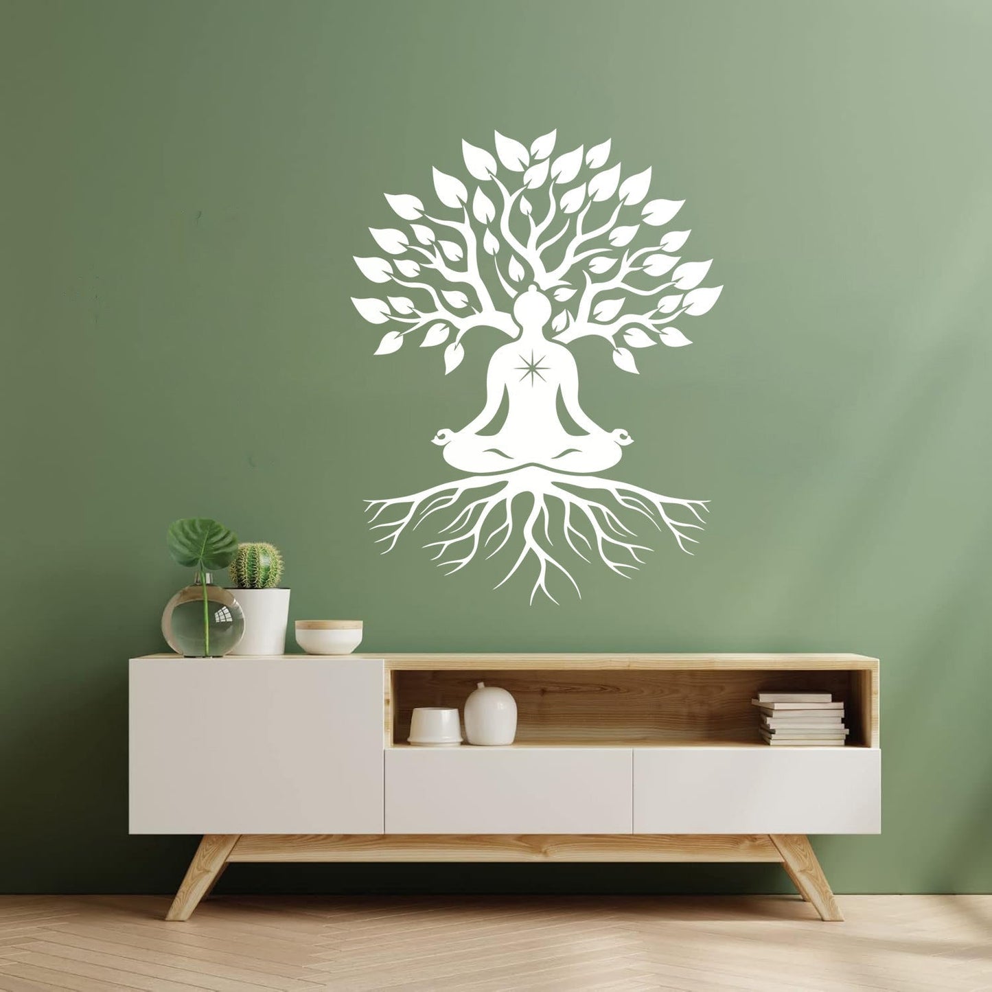 Meditation Pose Lotus Zen Tree Roots Leaves Wall Stickers Paster Paper Glass Stickers