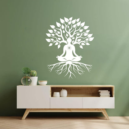 Meditation Pose Lotus Zen Tree Roots Leaves Wall Stickers Paster Paper Glass Stickers