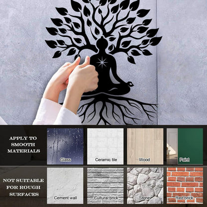 Meditation Pose Lotus Zen Tree Roots Leaves Wall Stickers Paster Paper Glass Stickers