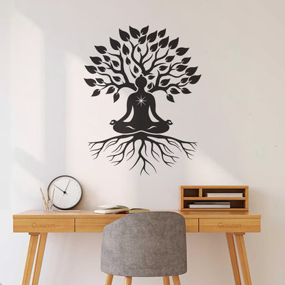 Meditation Pose Lotus Zen Tree Roots Leaves Wall Stickers Paster Paper Glass Stickers