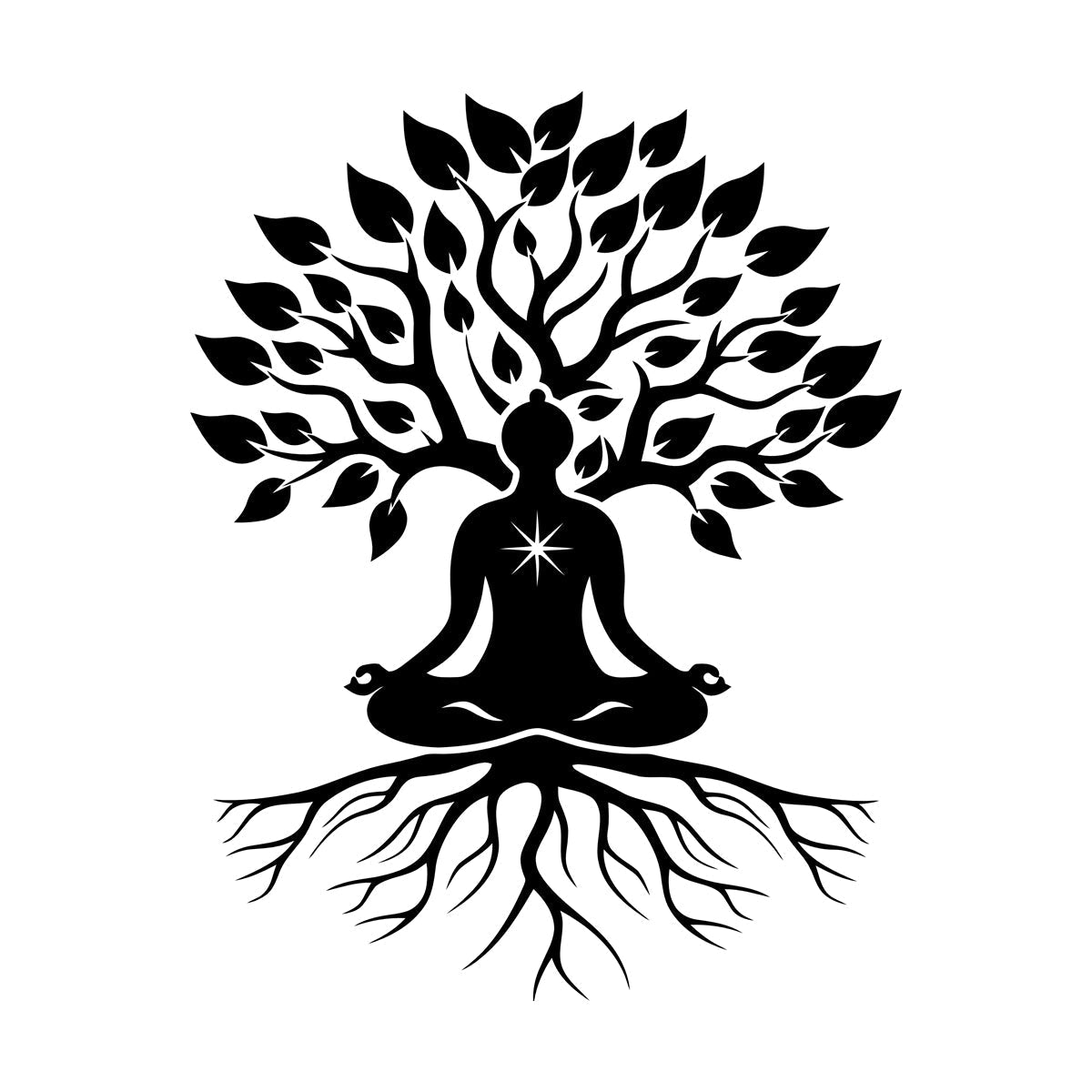 Meditation Pose Lotus Zen Tree Roots Leaves Wall Stickers Paster Paper Glass Stickers
