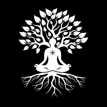 Meditation Pose Lotus Zen Tree Roots Leaves Wall Stickers Paster Paper Glass Stickers