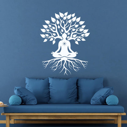 Meditation Pose Lotus Zen Tree Roots Leaves Wall Stickers Paster Paper Glass Stickers