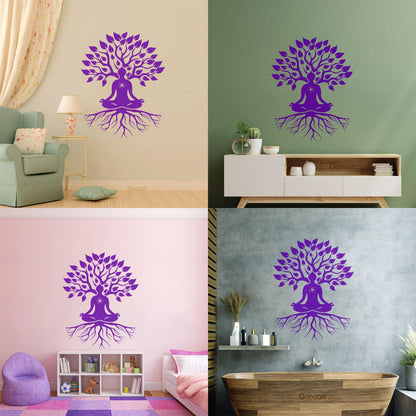 Meditation Pose Lotus Zen Tree Roots Leaves Wall Stickers Paster Paper Glass Stickers