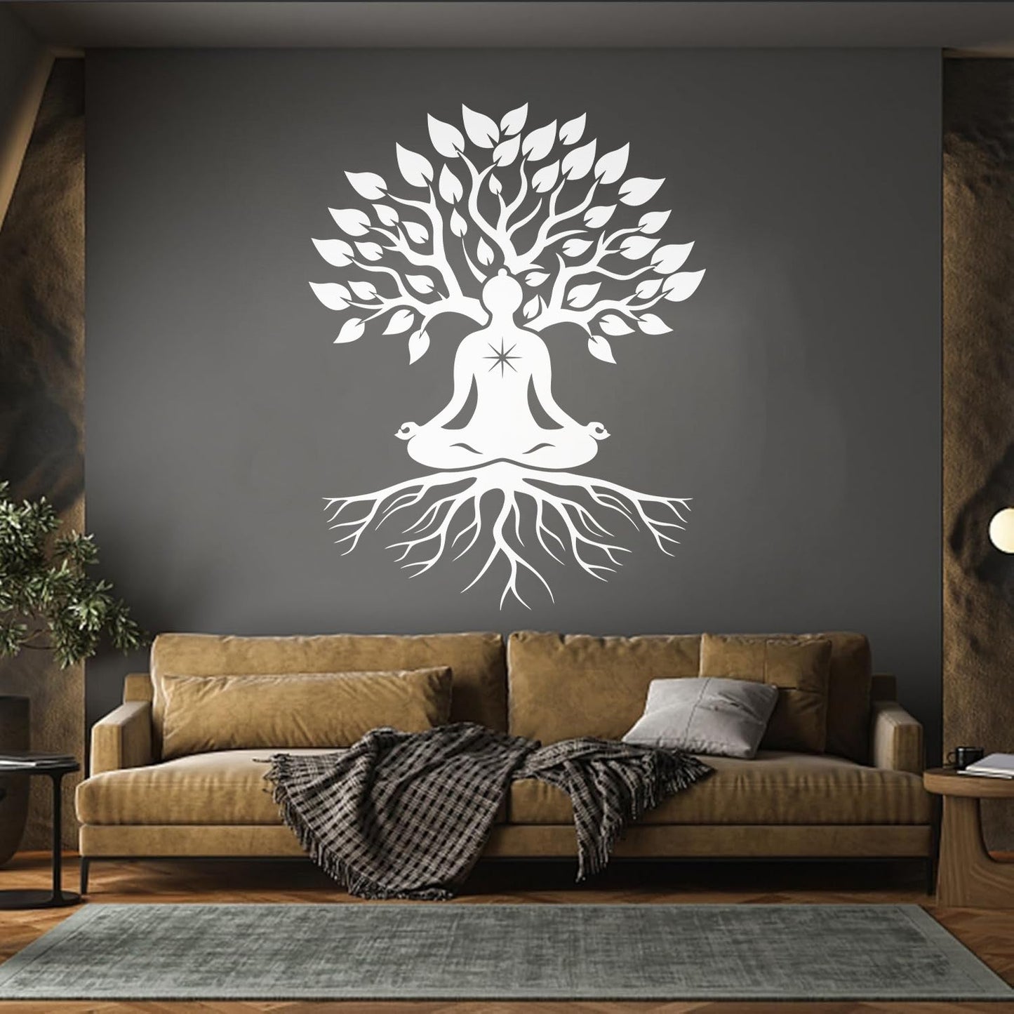 Meditation Pose Lotus Zen Tree Roots Leaves Wall Stickers Paster Paper Glass Stickers