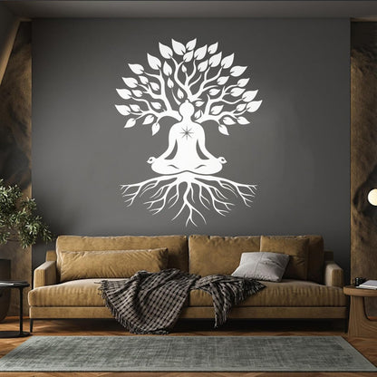 Meditation Pose Lotus Zen Tree Roots Leaves Wall Stickers Paster Paper Glass Stickers