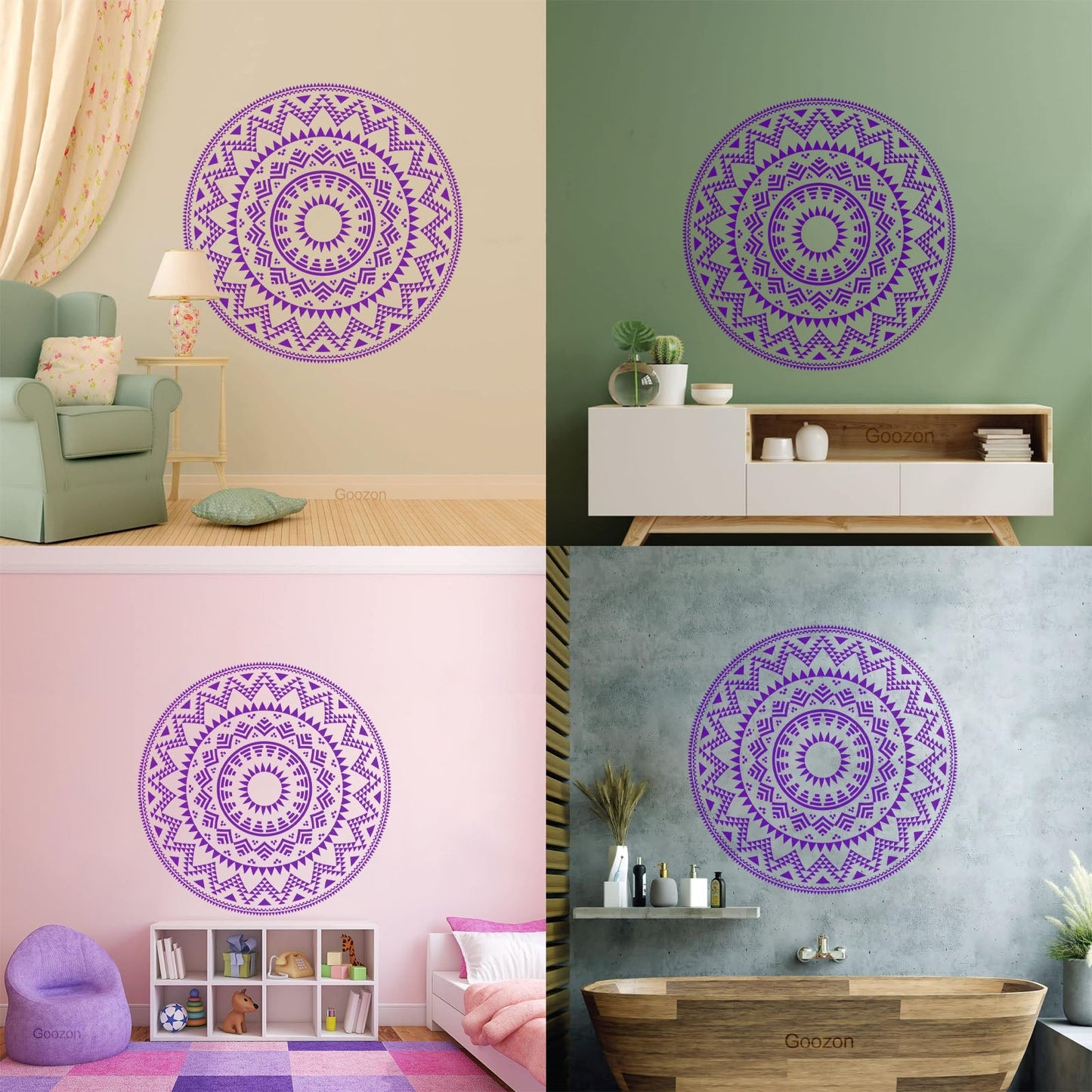 Lettering Stickers Round Ethnic Style Geometric Pattern Mandala Ornament Wall Beautification