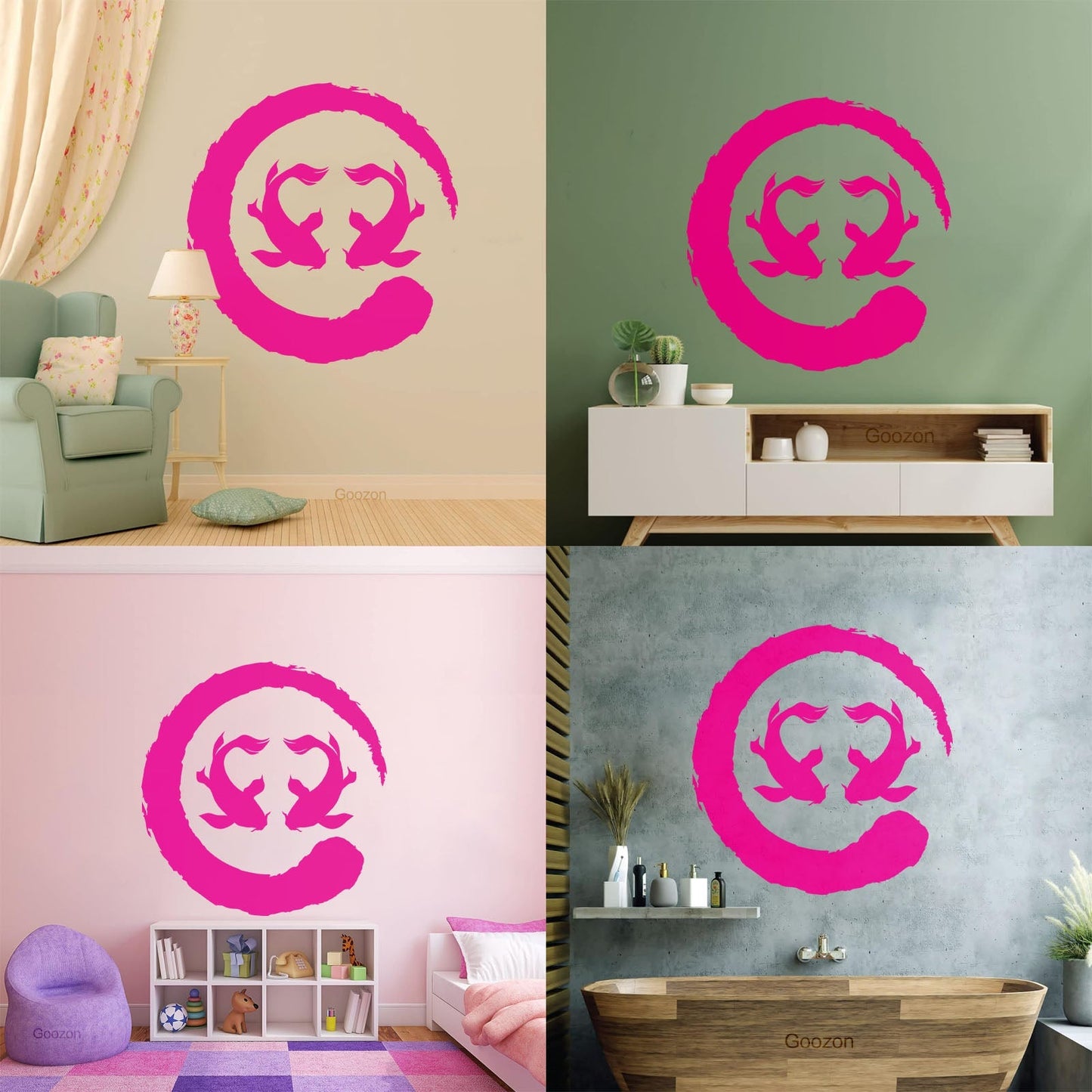 Two Koi Fish Asian Style Circle Enso Zen Symbol Vinyl Wall Decals Can Modify And Add Information
