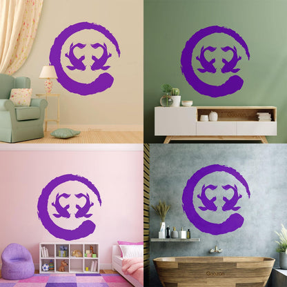 Two Koi Fish Asian Style Circle Enso Zen Symbol Vinyl Wall Decals Can Modify And Add Information