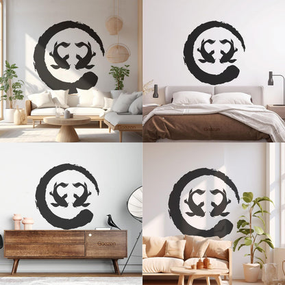 Two Koi Fish Asian Style Circle Enso Zen Symbol Vinyl Wall Decals Can Modify And Add Information