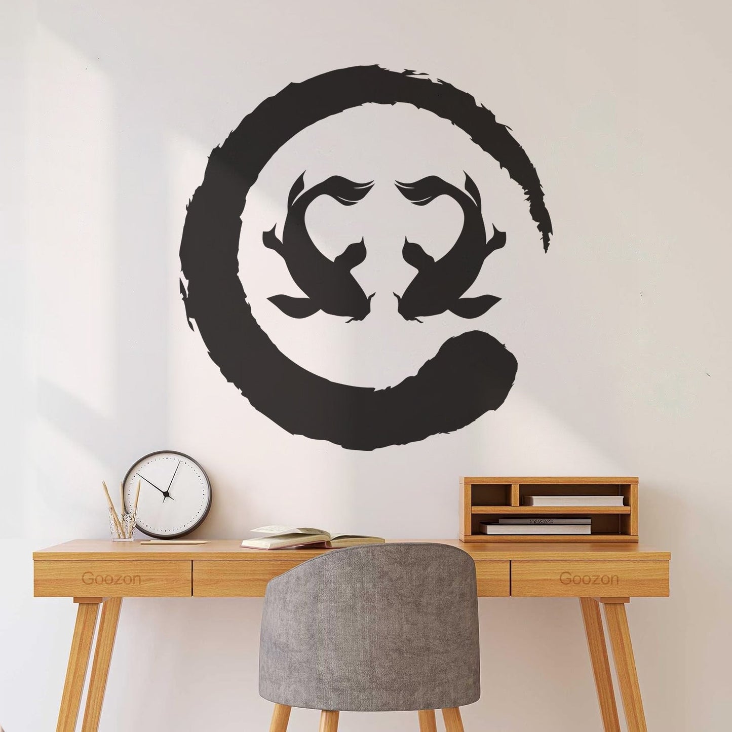 Two Koi Fish Asian Style Circle Enso Zen Symbol Vinyl Wall Decals Can Modify And Add Information