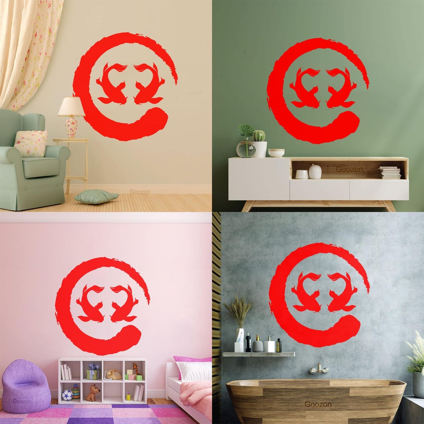 Two Koi Fish Asian Style Circle Enso Zen Symbol Vinyl Wall Decals Can Modify And Add Information