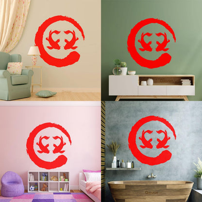Two Koi Fish Asian Style Circle Enso Zen Symbol Vinyl Wall Decals Can Modify And Add Information