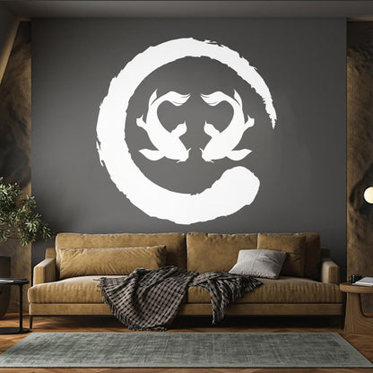 Two Koi Fish Asian Style Circle Enso Zen Symbol Vinyl Wall Decals Can Modify And Add Information