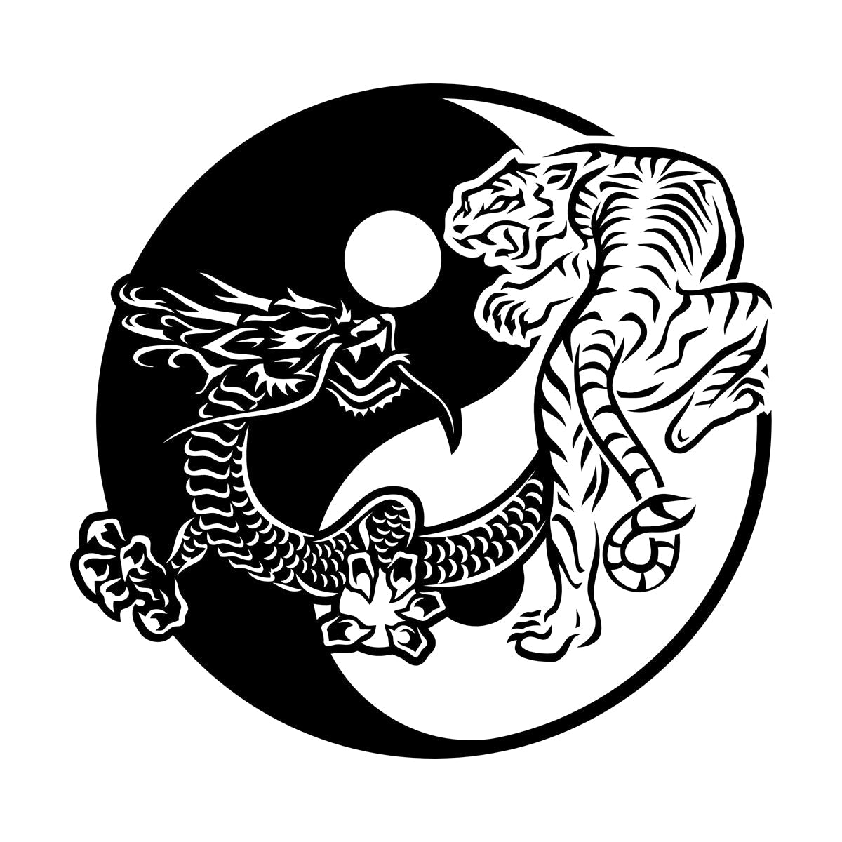 Fine Carving Stickers Yin Yagn Buddhism Tiger Dragon Asian Style Glass Stickers