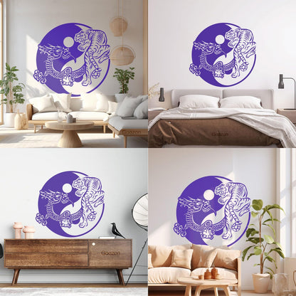 Fine Carving Stickers Yin Yagn Buddhism Tiger Dragon Asian Style Glass Stickers