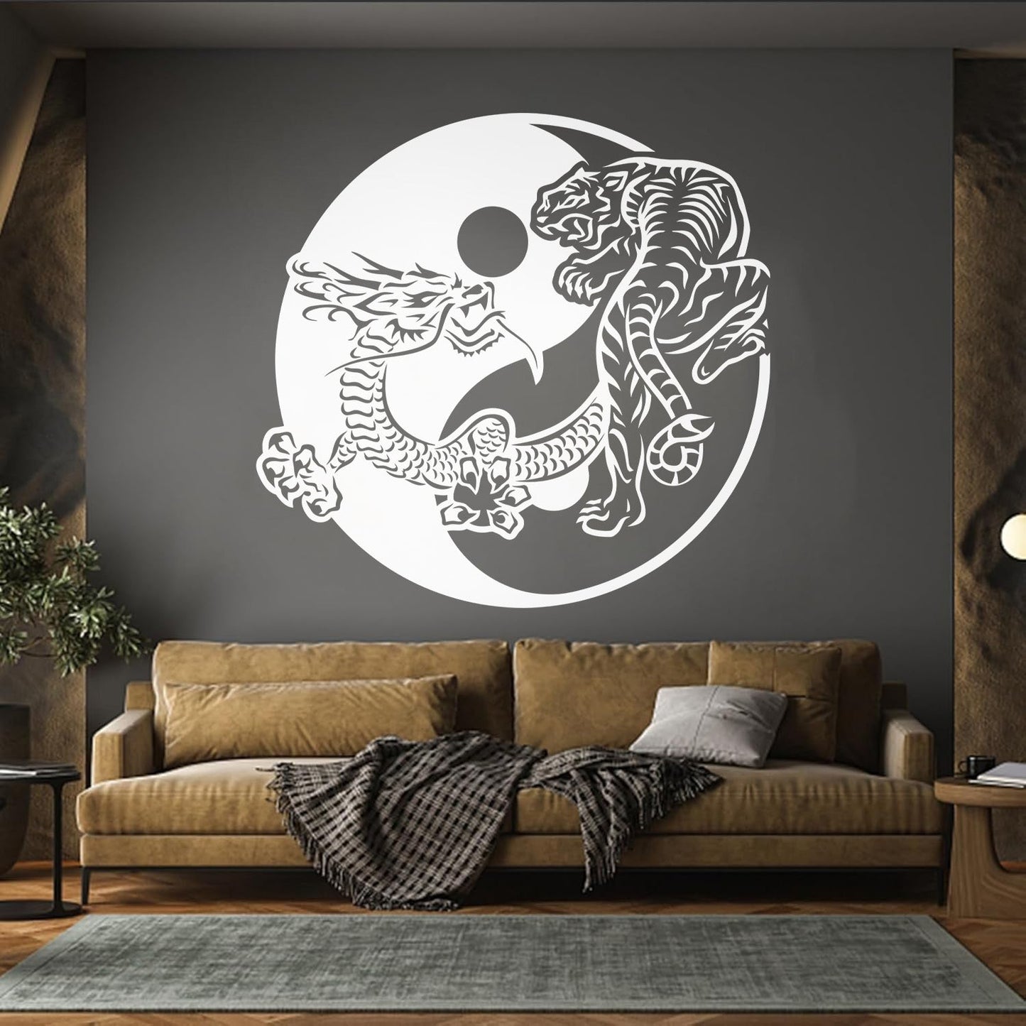 Fine Carving Stickers Yin Yagn Buddhism Tiger Dragon Asian Style Glass Stickers