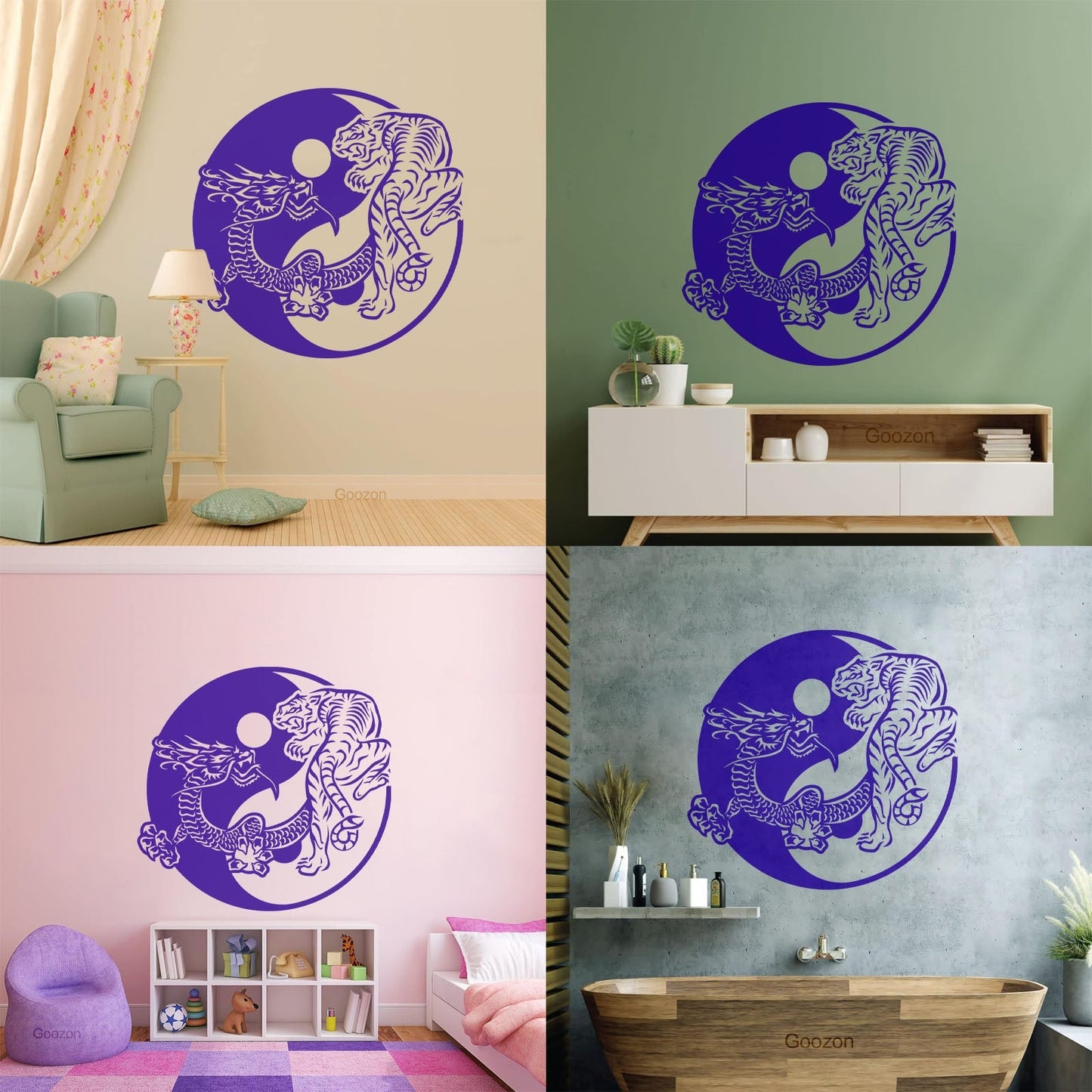 Fine Carving Stickers Yin Yagn Buddhism Tiger Dragon Asian Style Glass Stickers