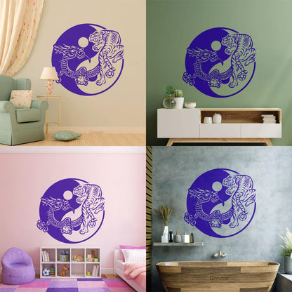 Fine Carving Stickers Yin Yagn Buddhism Tiger Dragon Asian Style Glass Stickers