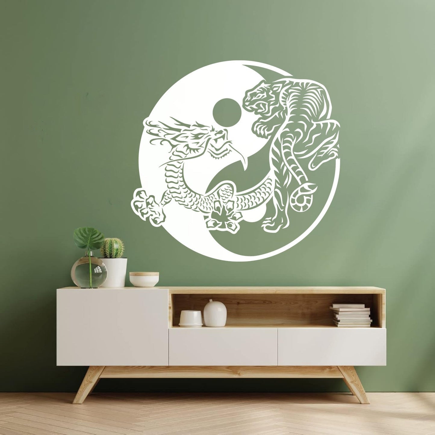 Fine Carving Stickers Yin Yagn Buddhism Tiger Dragon Asian Style Glass Stickers