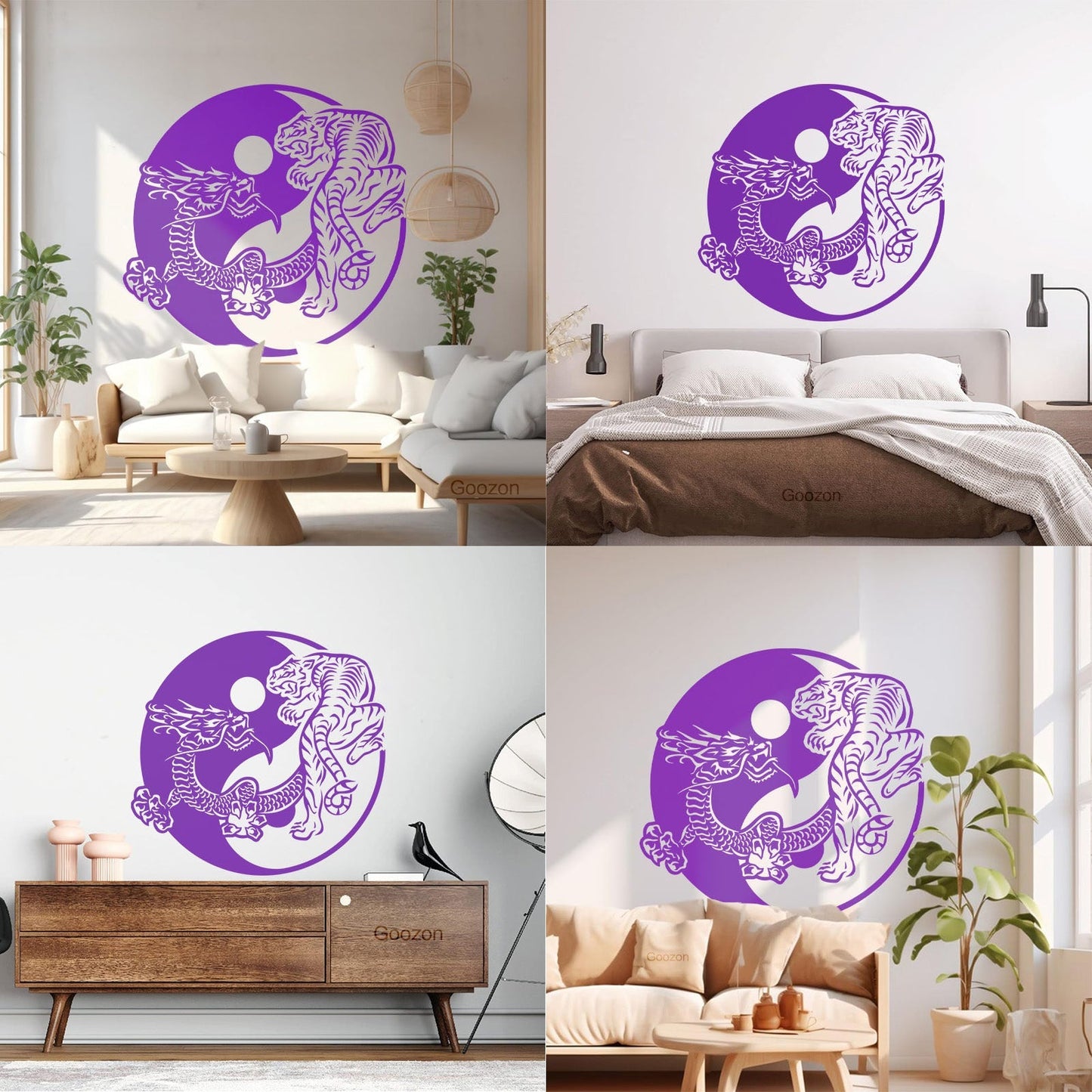 Fine Carving Stickers Yin Yagn Buddhism Tiger Dragon Asian Style Glass Stickers