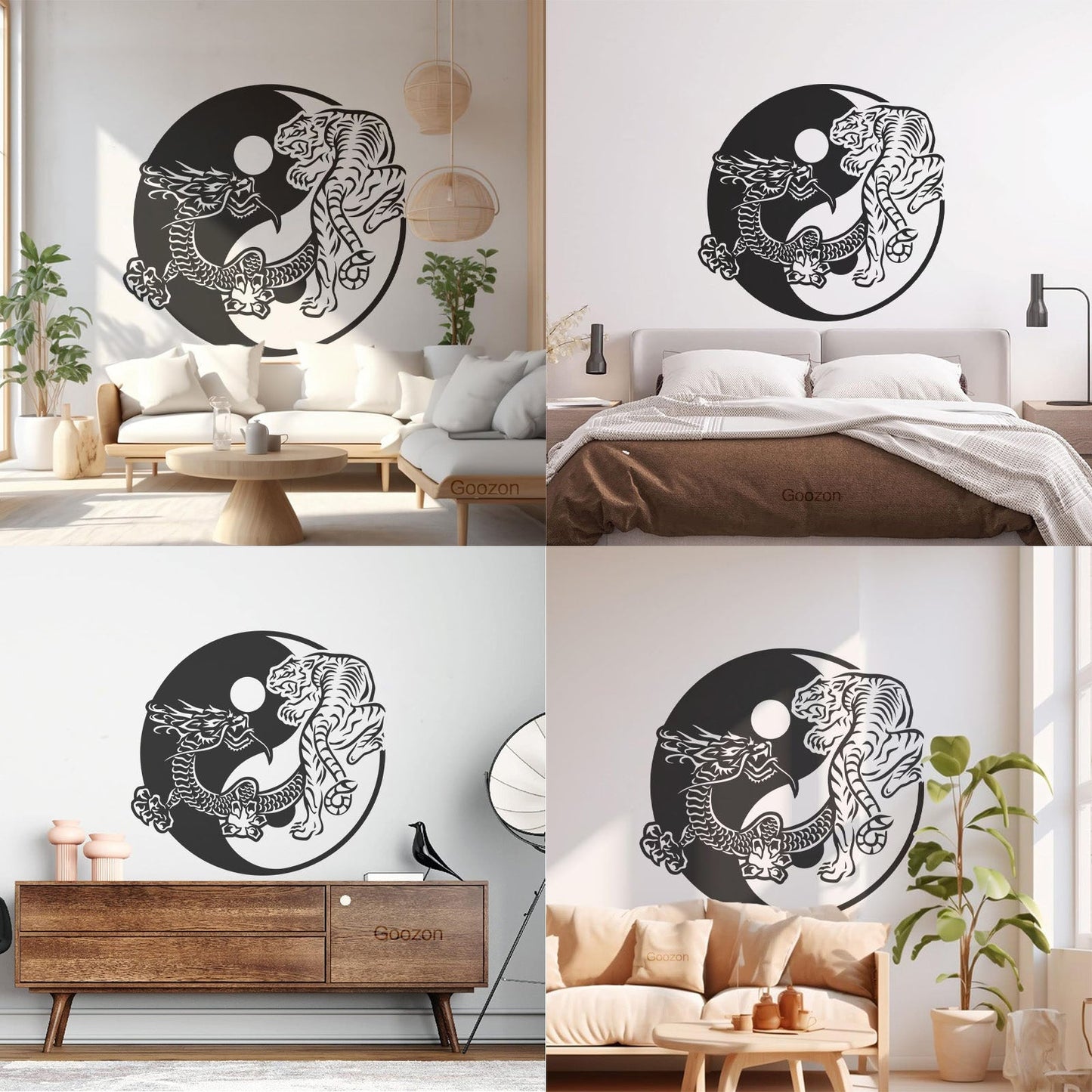 Fine Carving Stickers Yin Yagn Buddhism Tiger Dragon Asian Style Glass Stickers