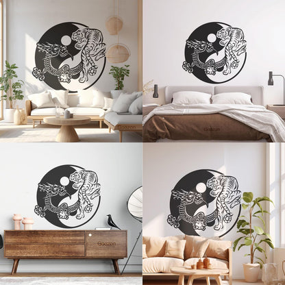 Fine Carving Stickers Yin Yagn Buddhism Tiger Dragon Asian Style Glass Stickers