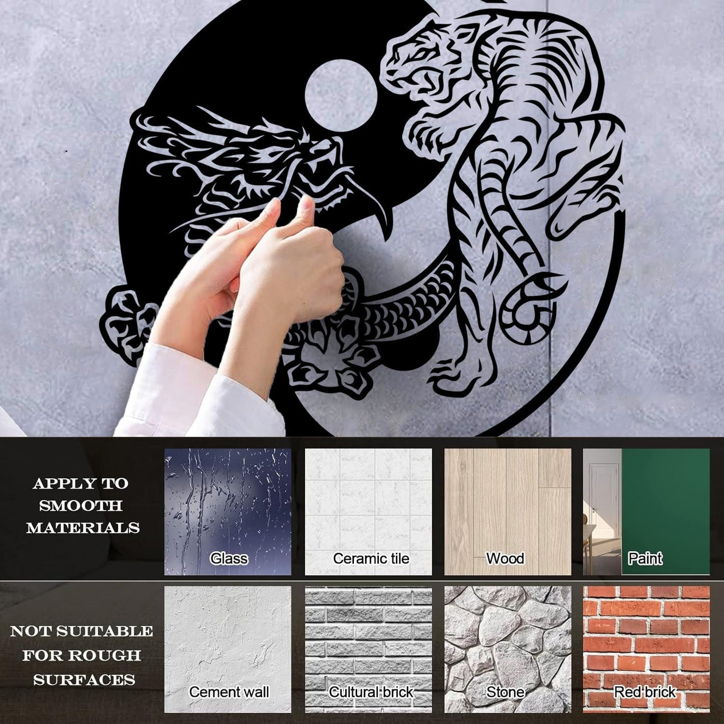 Fine Carving Stickers Yin Yagn Buddhism Tiger Dragon Asian Style Glass Stickers