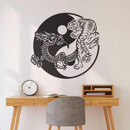 Fine Carving Stickers Yin Yagn Buddhism Tiger Dragon Asian Style Glass Stickers