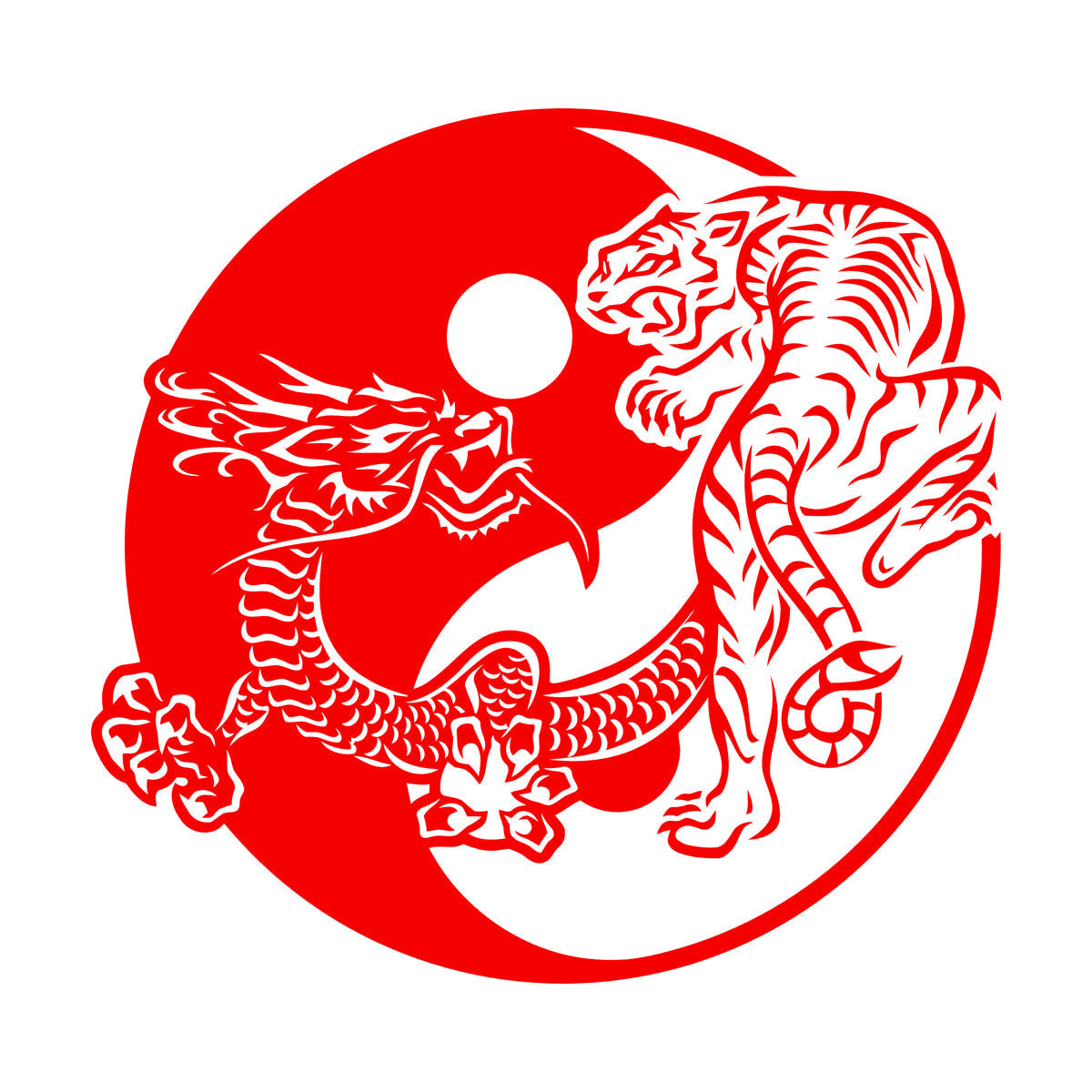 Fine Carving Stickers Yin Yagn Buddhism Tiger Dragon Asian Style Glass Stickers