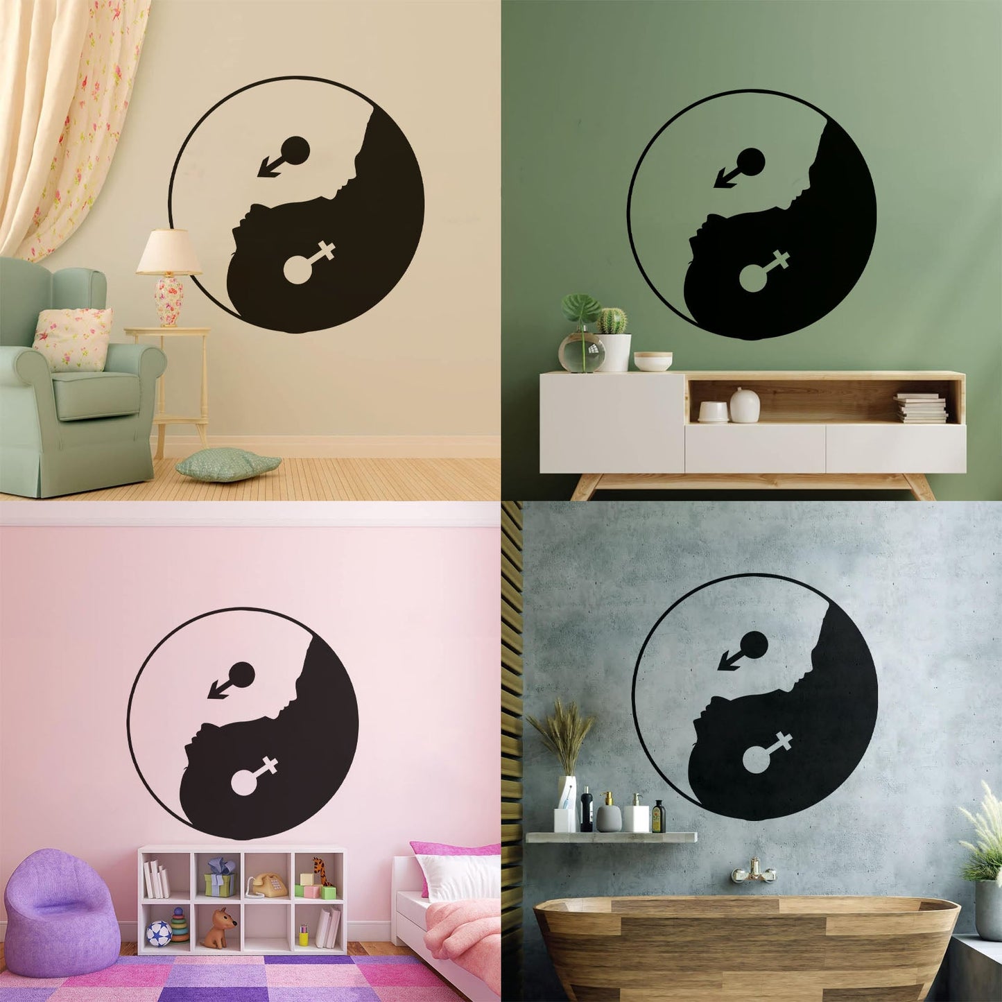 Yin Yan Buddhism Woman Man Face Symbol Wall Stickers Store Decoration