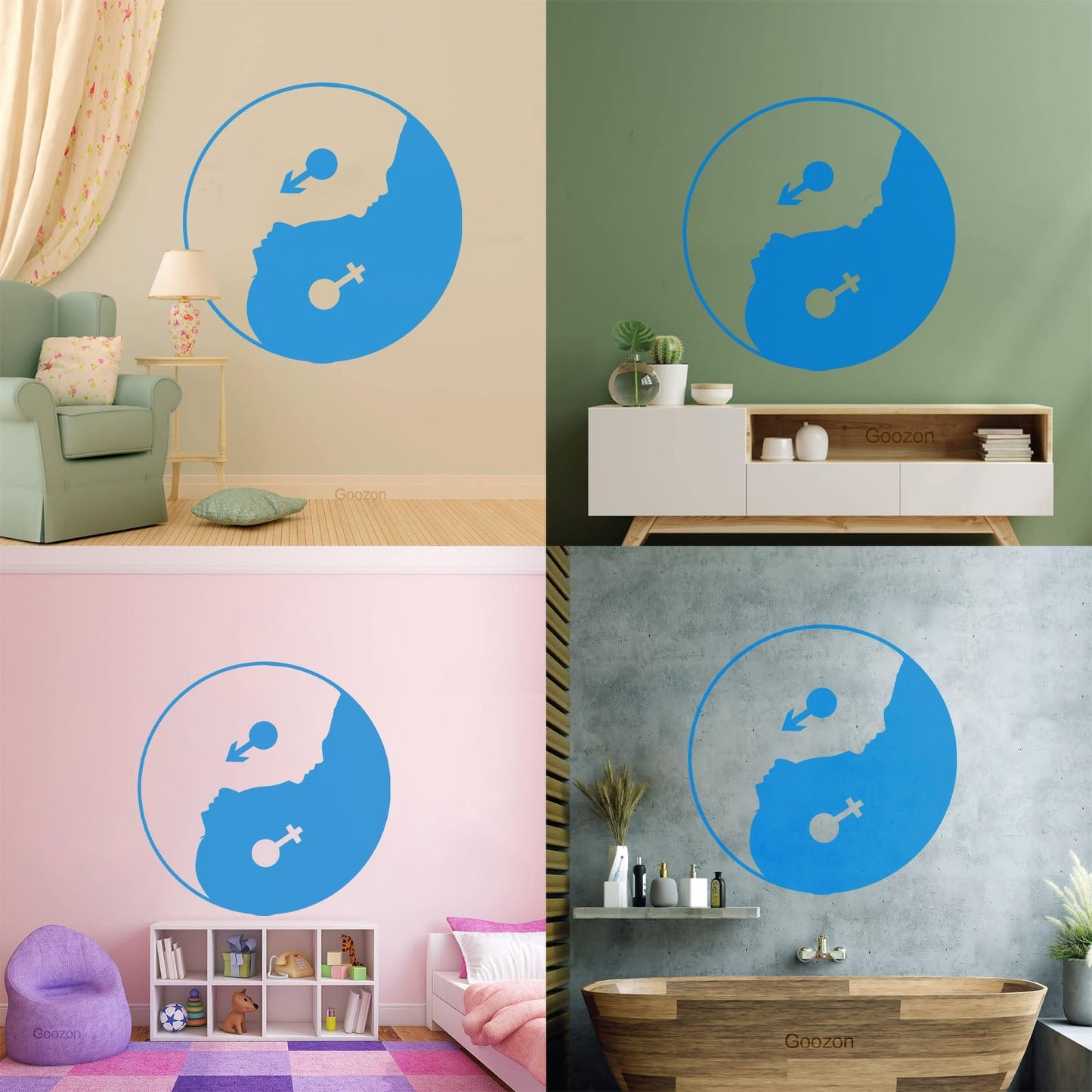 Yin Yan Buddhism Woman Man Face Symbol Wall Stickers Store Decoration