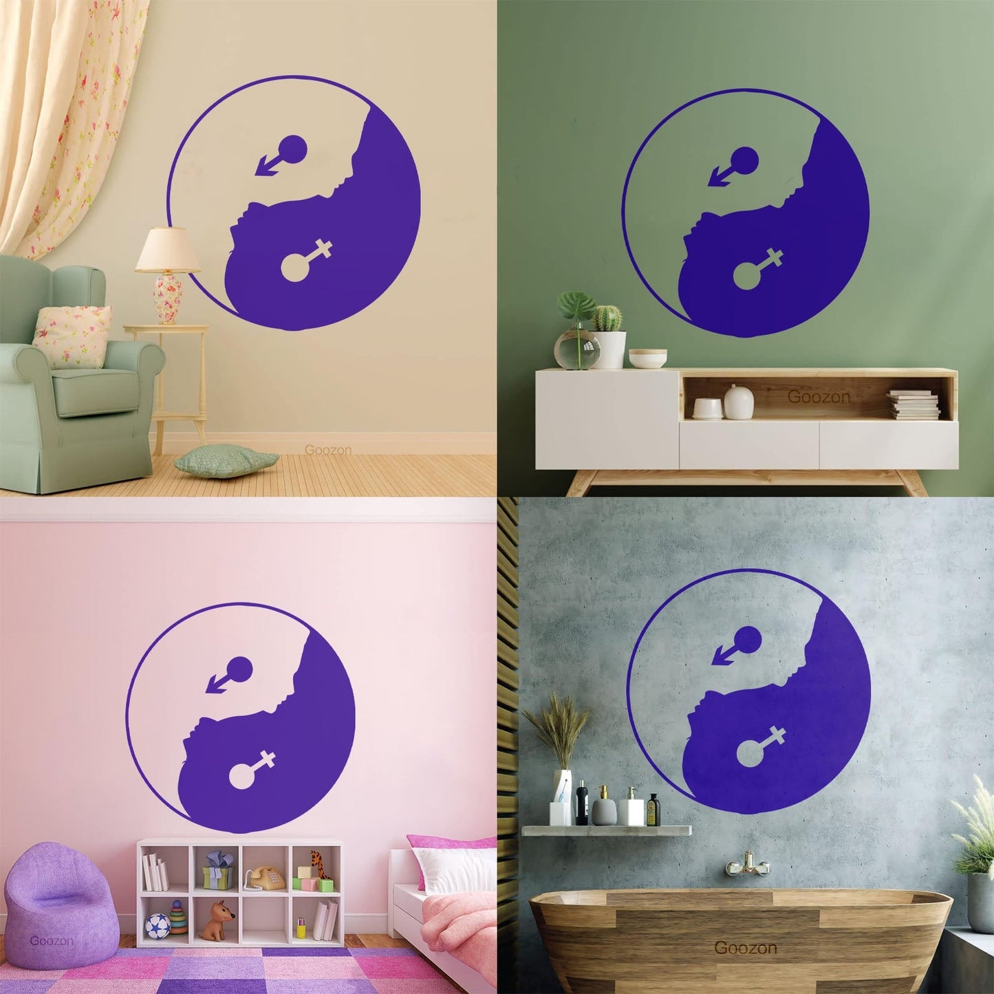 Yin Yan Buddhism Woman Man Face Symbol Wall Stickers Store Decoration